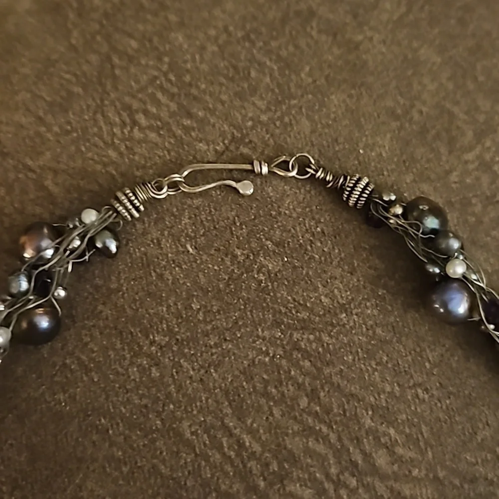 HANDMADE Purple Freshwater Pearl Wire Wrapped Cluster Necklace - Picture 6 of 7